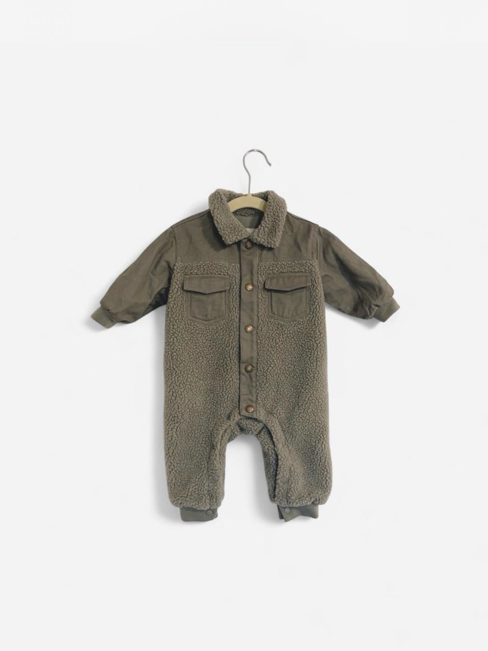 Cozy Olive Sherpa Baby Coverall One-Piece